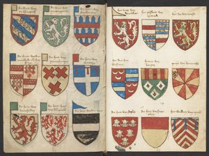 Wapenboek Beyeren (armoriale) - KB79K21 - folios 053v (sinistra) e 054r (destra) da Binder